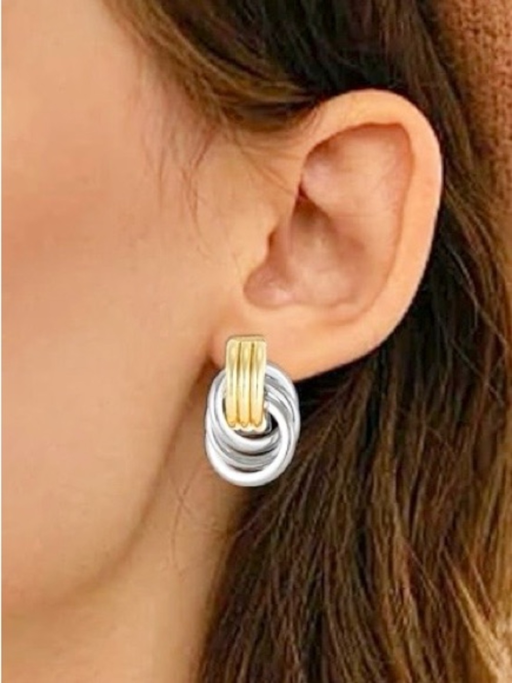 NWT Two-Tone Interlocking Hoop Earrings - Gold & Silver